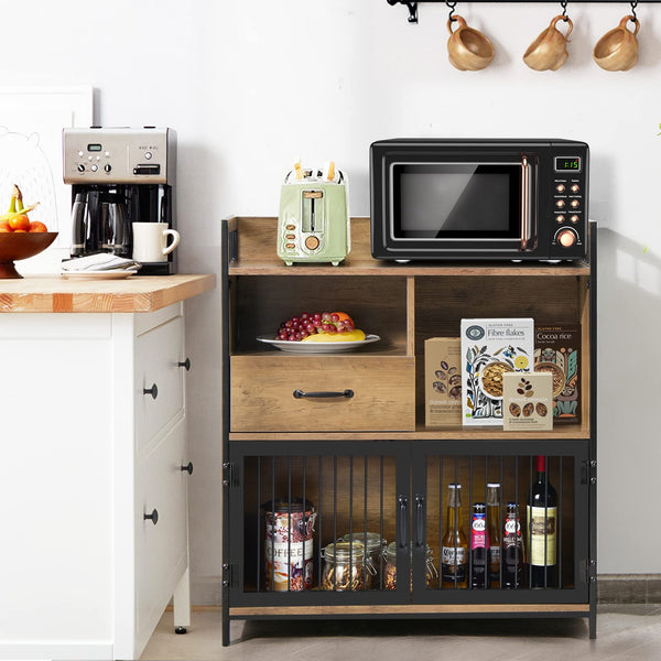 Giantex Industrial Sideboard Cabinet w/ Drawer & Doors, Freestanding Storage Cabinet, Rustic Brown