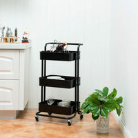 Giantex 3-Tier Metal Rolling Utility Cart with Lockable Wheels, Storage Shelves Service Trolley