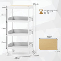 Giantex 4-Tier Utility Rolling Cart, Rolling Storage Cart with Detachable Tray Top & Locking Wheels