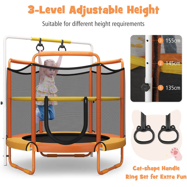 60"/5FT Trampoline for Kids, 3-in-1 Heavy Duty Mini Trampoline w/Ring and Horizontal Bar