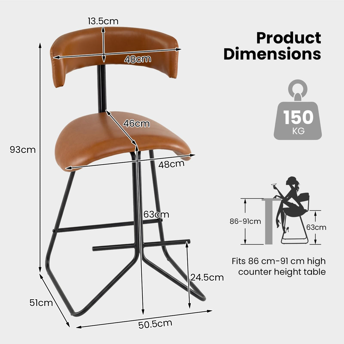 Giantex Modern Counter Height Stools Set of 2, Faux Leather Upholstered Armless Barstools