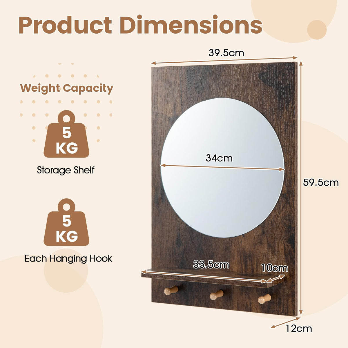 Giantex Bathroom Mirror w/Storage Shelf & Hanging Hooks