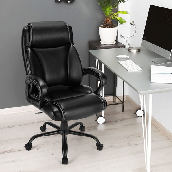 Giantex Big & Tall Executive Chair, High Back Leather Computer Chair w/Metal Base, 180kg Capacity, Black