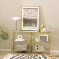 Giantex 3-Tier Glass Console Table, Narrow Long Sofa Side Table with Tempered Glass Shelves & Gold Steel Frame