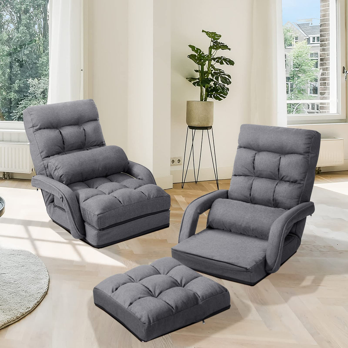 Multipurpose Lounger Chair w/Integrated Armrests & Bonus Lumbar Pillow