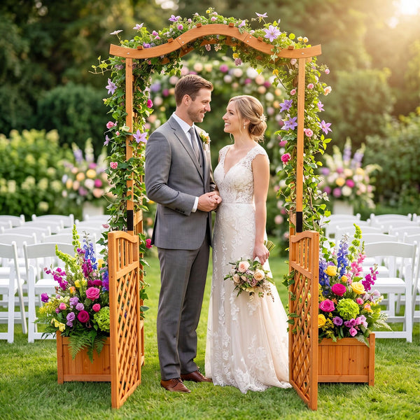 Garden Arbor with Gate and 2 Planter Boxes for Backyard