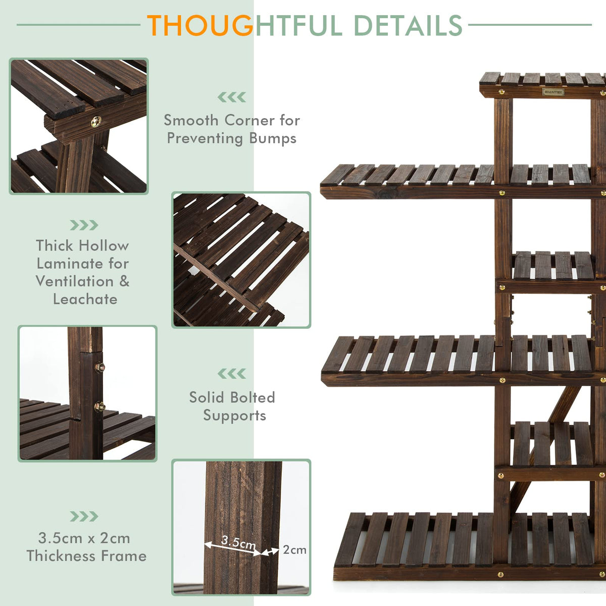 Giantex 6-Tier Wooden Plant Stand for Indoor & Outdoor, 12 Potted Plant Display Holder Carbonized Fir Wood