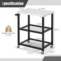 3-Tier Outdoor Grill Cart on Wheels, Pizza Oven Stand Trolley w/Stainless Steel Top & Handle