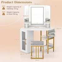 Makeup Vanity Desk with Mirror and Lights Corner Dressing Table