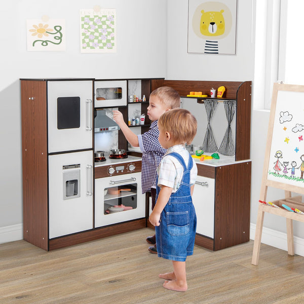 Wooden Corner Play Kitchen with Lights and Sounds