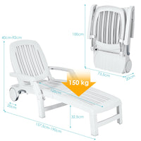 Outdoor Chaise Lounge Chair, 5-Position Adjustable Recliner with Storage Box and Flexible Wheels