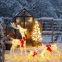 3 Pieces Lighted Reindeer Family Set, Pre-lit Christmas Decoration w/ 230 LED Lights, Stakes