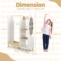 Kids Dress Up Storage with Mirror and Lights, Open Hanging Wardrobe Closet Armoire