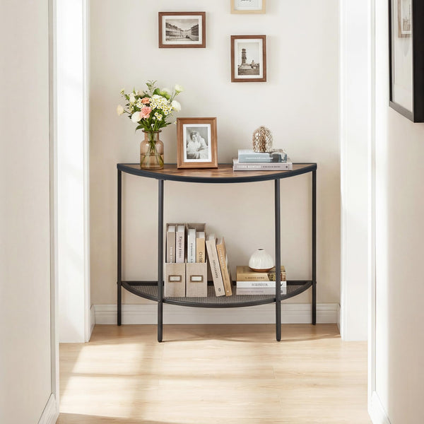 Half Moon Console Table 2-Tier Narrow Entryway Table with Storage Shelf