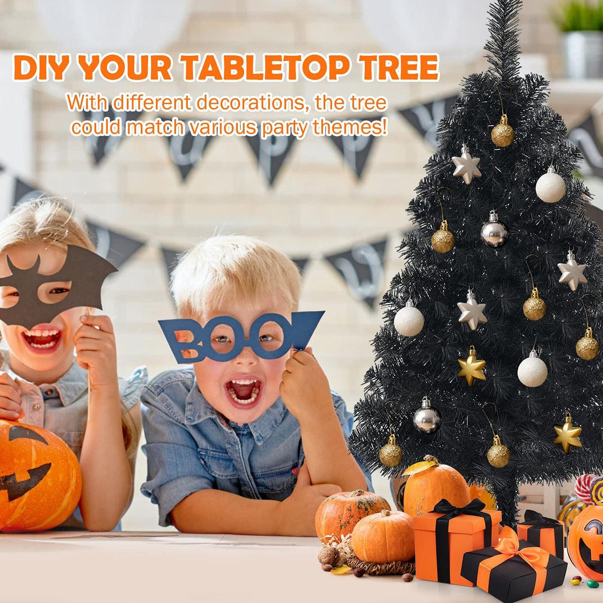 3ft Unlit Black Christmas Tree, Artificial Halloween Tree