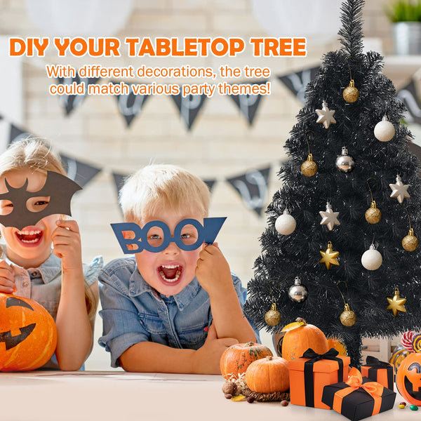 3ft Unlit Black Christmas Tree, Artificial Halloween Tree