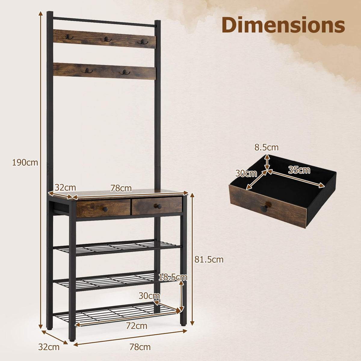 4-In-1 Hall Tree with Console Table and Shoe Rack