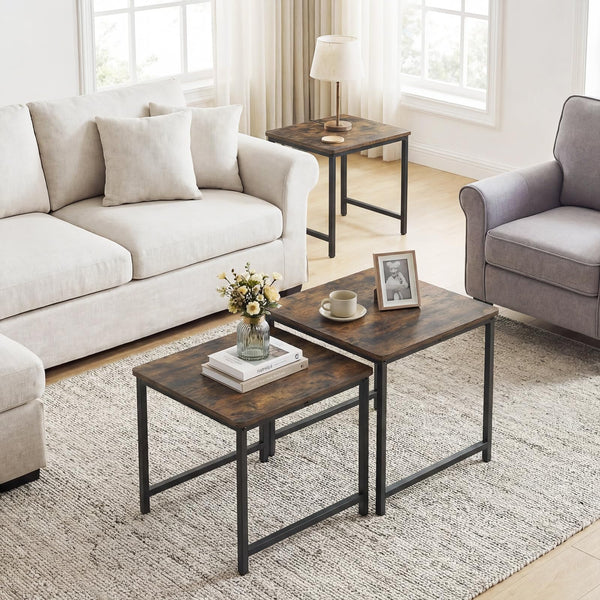 Nesting Coffee Table Set of 3 with Heavy-Duty Metal Frame