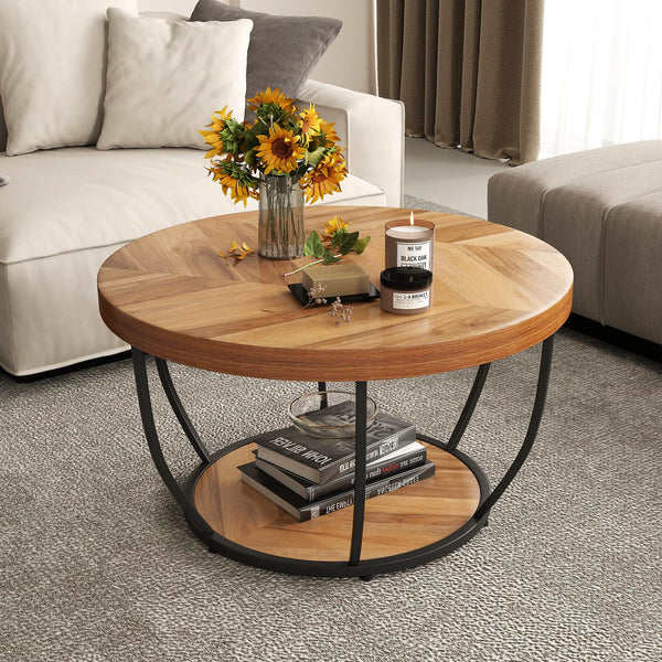 2-Tier Round Coffee Table w/Storage