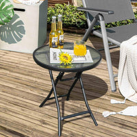 Foldable Outdoor Bistro Table, 46 cm Tempered Glass Coffee Table, Portable Patio Dining Table Side Table