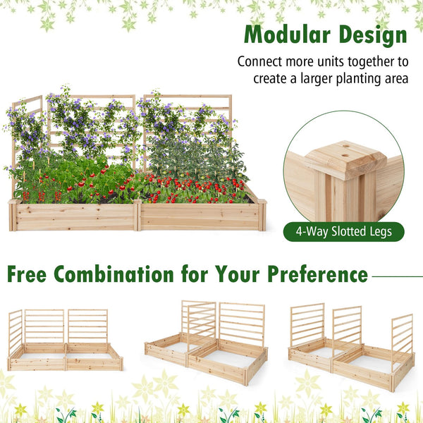 Raised Garden Bed w/ 2 Planter Boxes & 3 Trellis