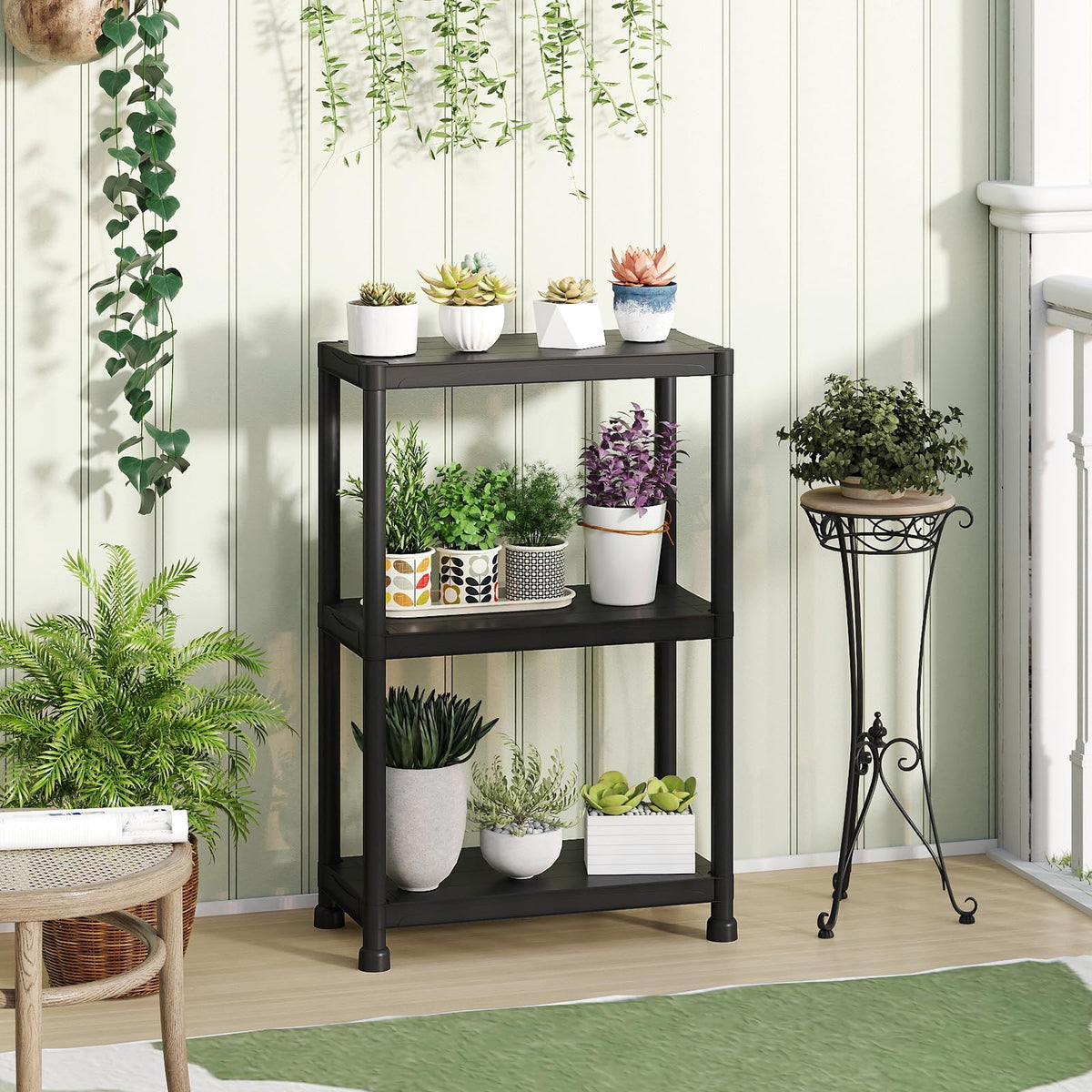 3-Tier Plastic Storage Shelves 61 x 31 x 93.5 cm with No-Tool Assembly for Pantry
