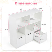 Kids Toy Storage Organizer, Children Bookshelf Toy Chest Box w/3 Movable Drawers