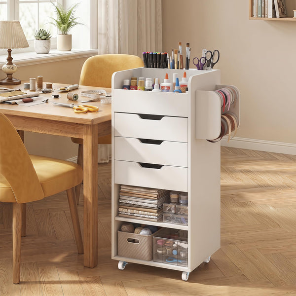 Craft Storage Cart with Mobile Drawers Shelves for Living Room