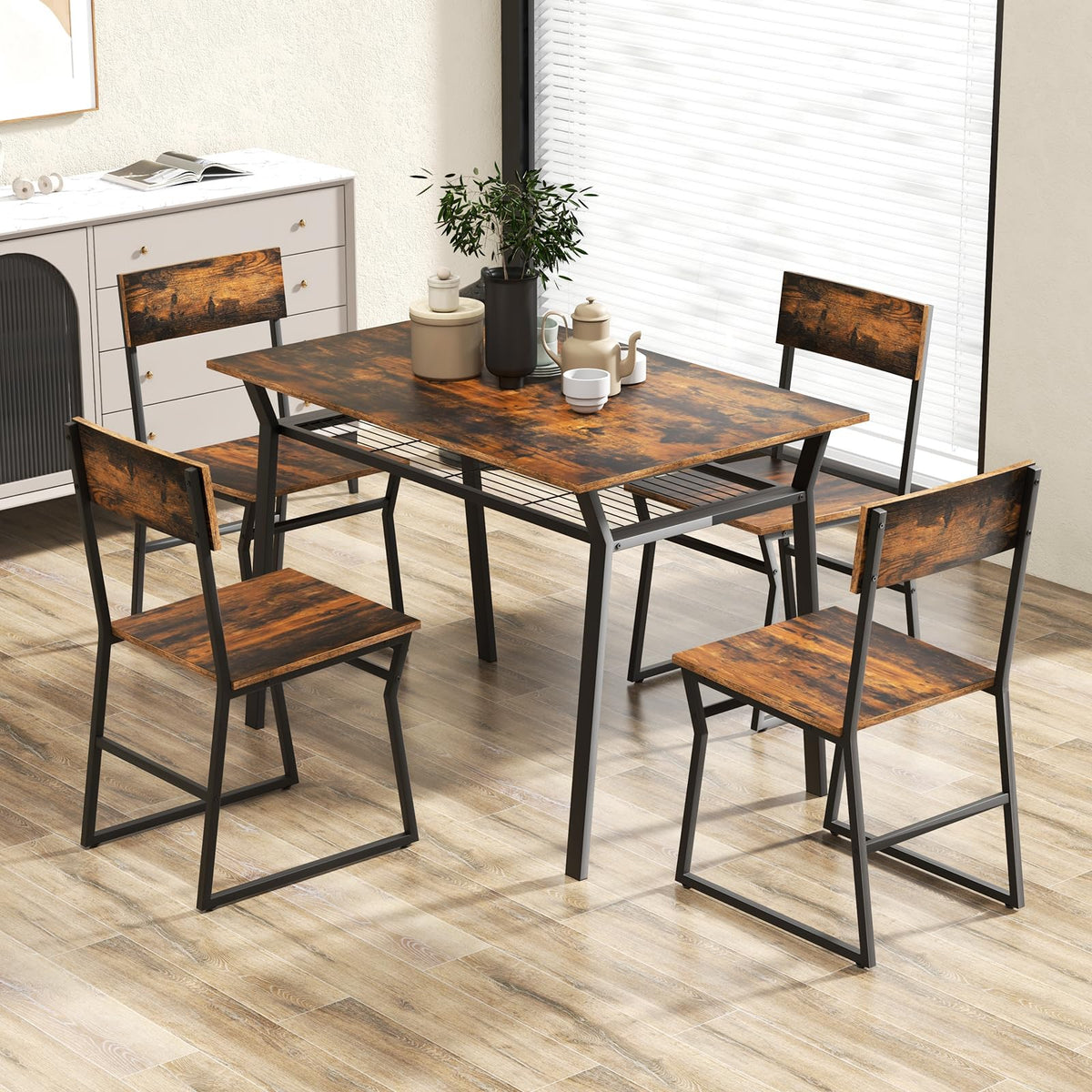 Giantex 5 Piece Dining Table Set Industrial Rectangular Kitchen Table with 4 Chairs