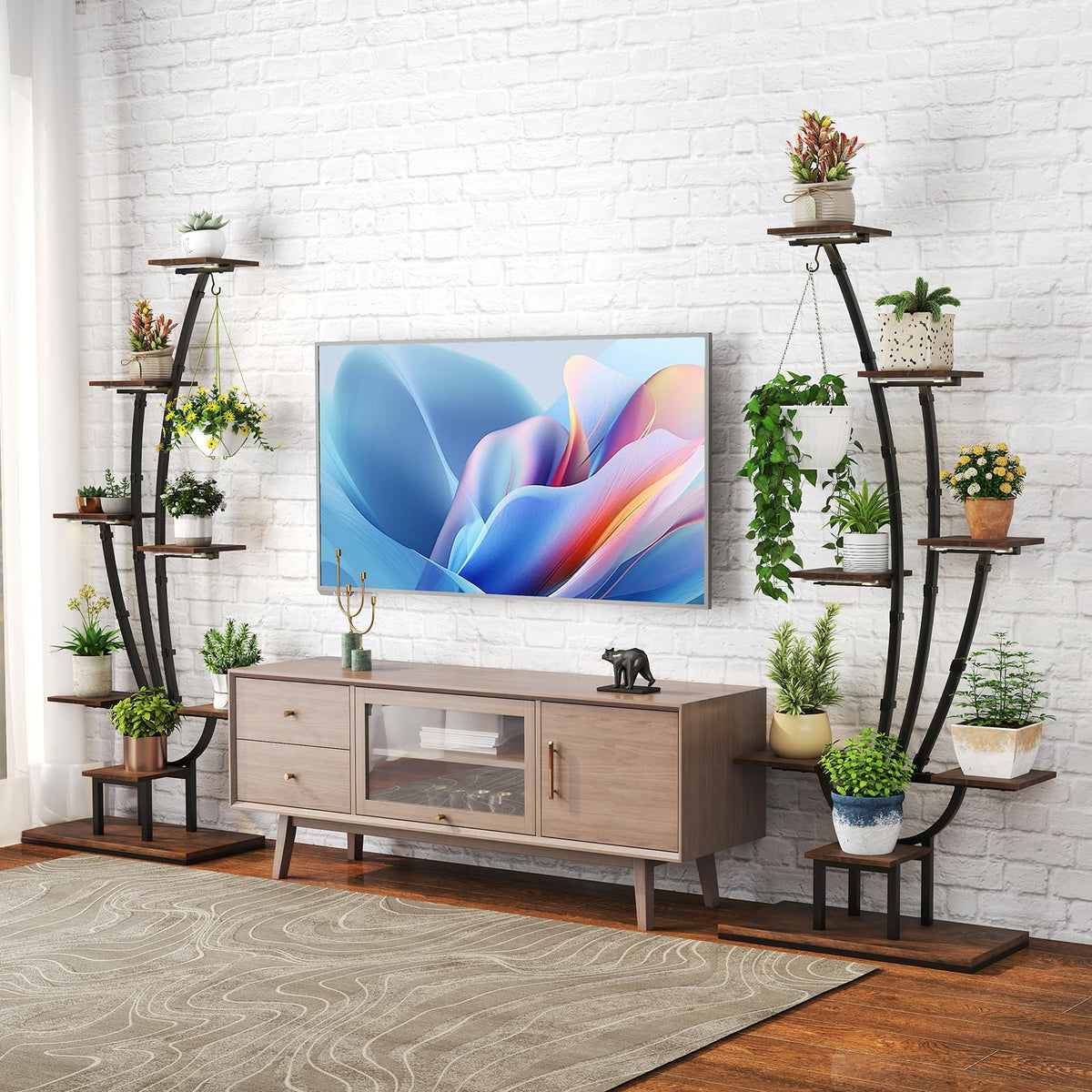 Indoor Plant Stand with Grow Lights, 156CM Tall 8-Tier Corner Metal Plant Shelf