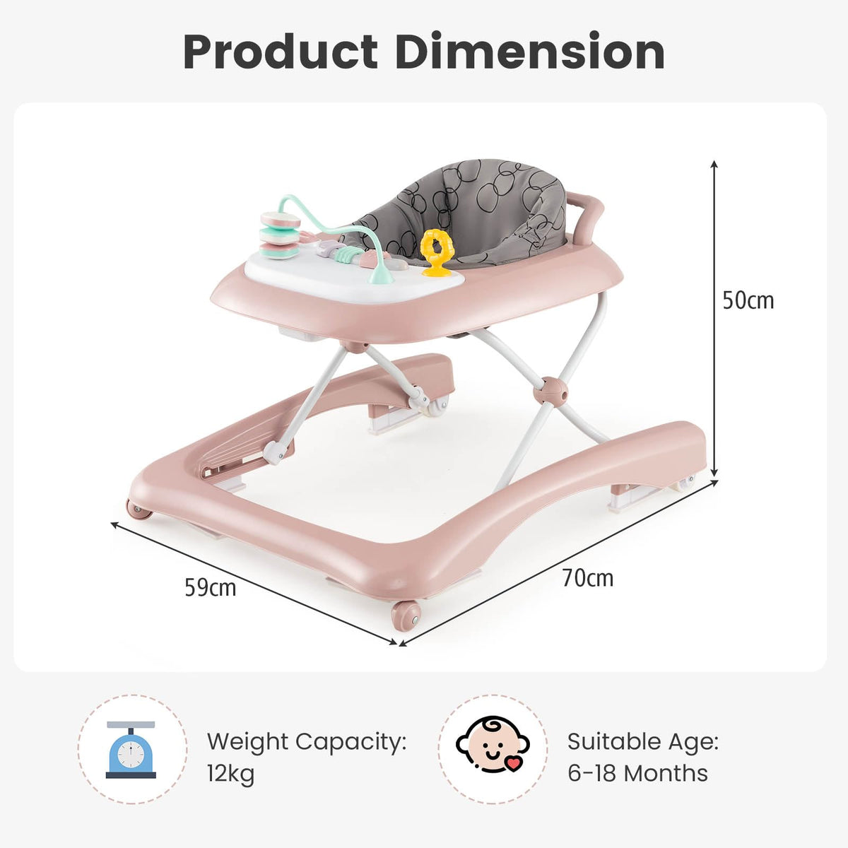 Foldable Baby Walker with Adjustable Height for Boys and Girls