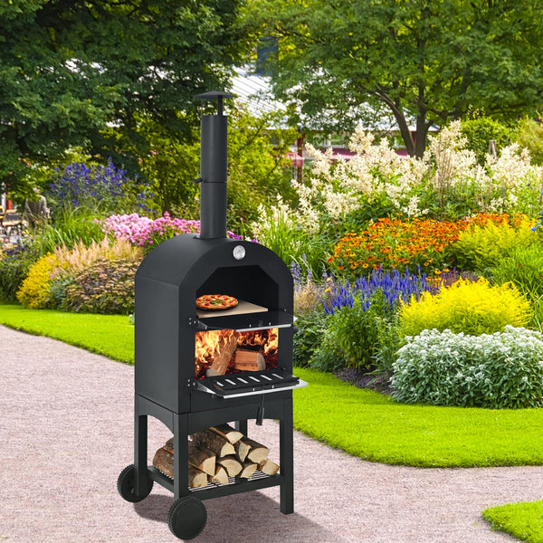 Portable Outdoor Pizza Oven, Patio Pizza Grill, Wood-fired Pizza Maker w/Pizza Stone, Waterproof Cover and Pizza Peel