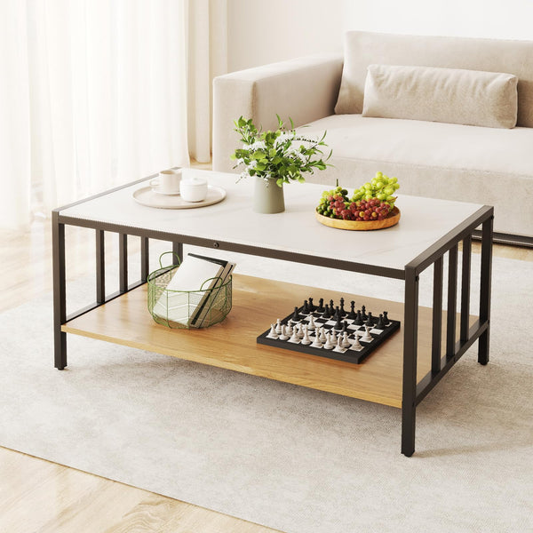 2-Tier Rectangular Center Table with Sintered Stone Tabletop