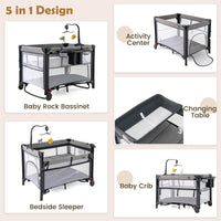 5-in-1 Baby Pack and Play with 4-Level Adjustable Height and Changing Table
