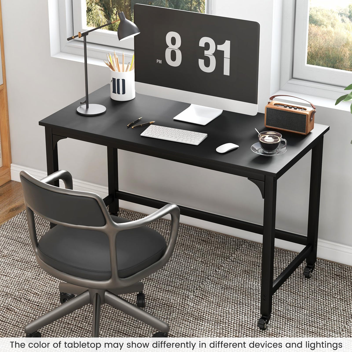 Giantex Rolling Computer Desk Mobile Writing Study Desk w/ 4 Universal Lockable Casters & Wooden Top & Metal Frame