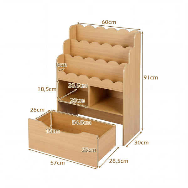 Toy Storage Organizer w/Shelves & Rolling Drawer, Toddler Book Storage Chest