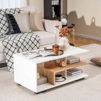 Coffee Table Modern Rectangular Center Table w/ L-Shaped Middle Storage Shelf