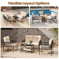 4 Pieces Patio Furniture Set, PE Rattan Sofa Chairs