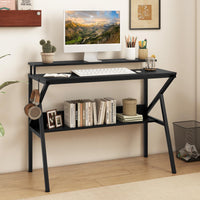 Computer Desk Versatile Writing Desk w/ Monitor Stand Hanging Hook Storage Shelf