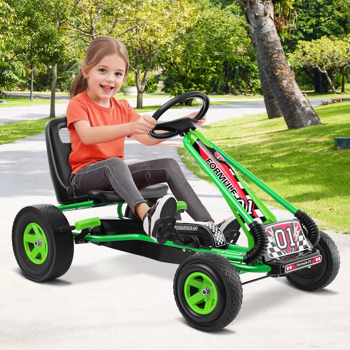 Kids Ride On Pedal Go Kart with Steering Wheel for Boys and Girls 3-8 Years Old