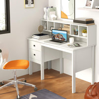 Giantex Writing Desk with USB Charging Ports & Power Outlets, 120cm Computer Desk with Drawers & 5-Cubby Hutch