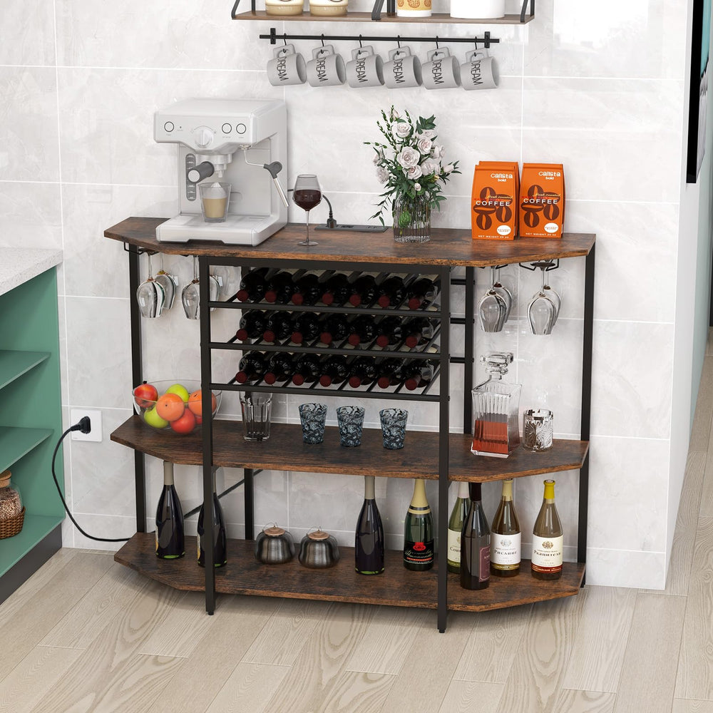 Wide Rack Table Giantex Wine Rack Table with Power Outlets, 3-Tier Freestanding Liquor ...