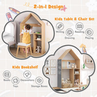 Kids House-Shaped Table and Chair Set with Storage & Blackboard