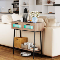 2-Tier Farmhouse Console Table with Colorful LED Lights and 2 Drawers