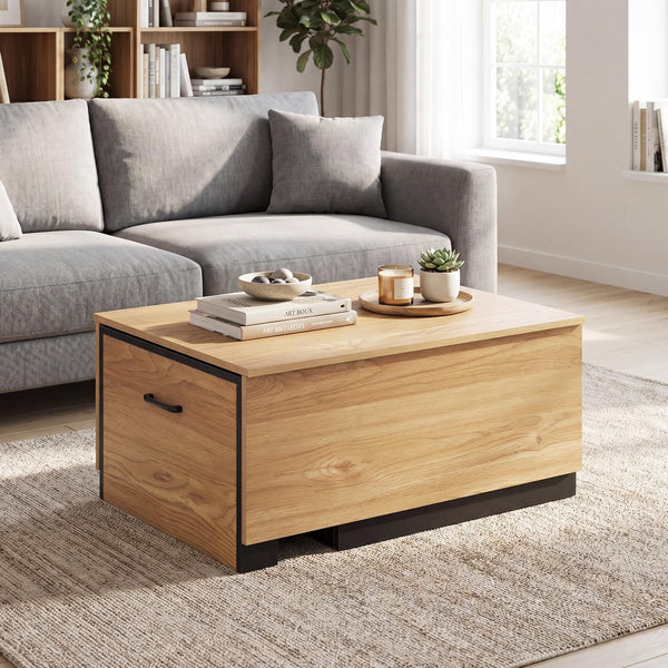 Extendable Coffee Table with 2 Storage Compartments Dual-Tone Center Table