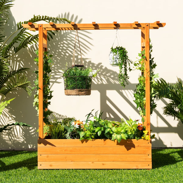 Giantex Raised Garden Bed with Arch Trellis, Hanging Roof, Planter Box