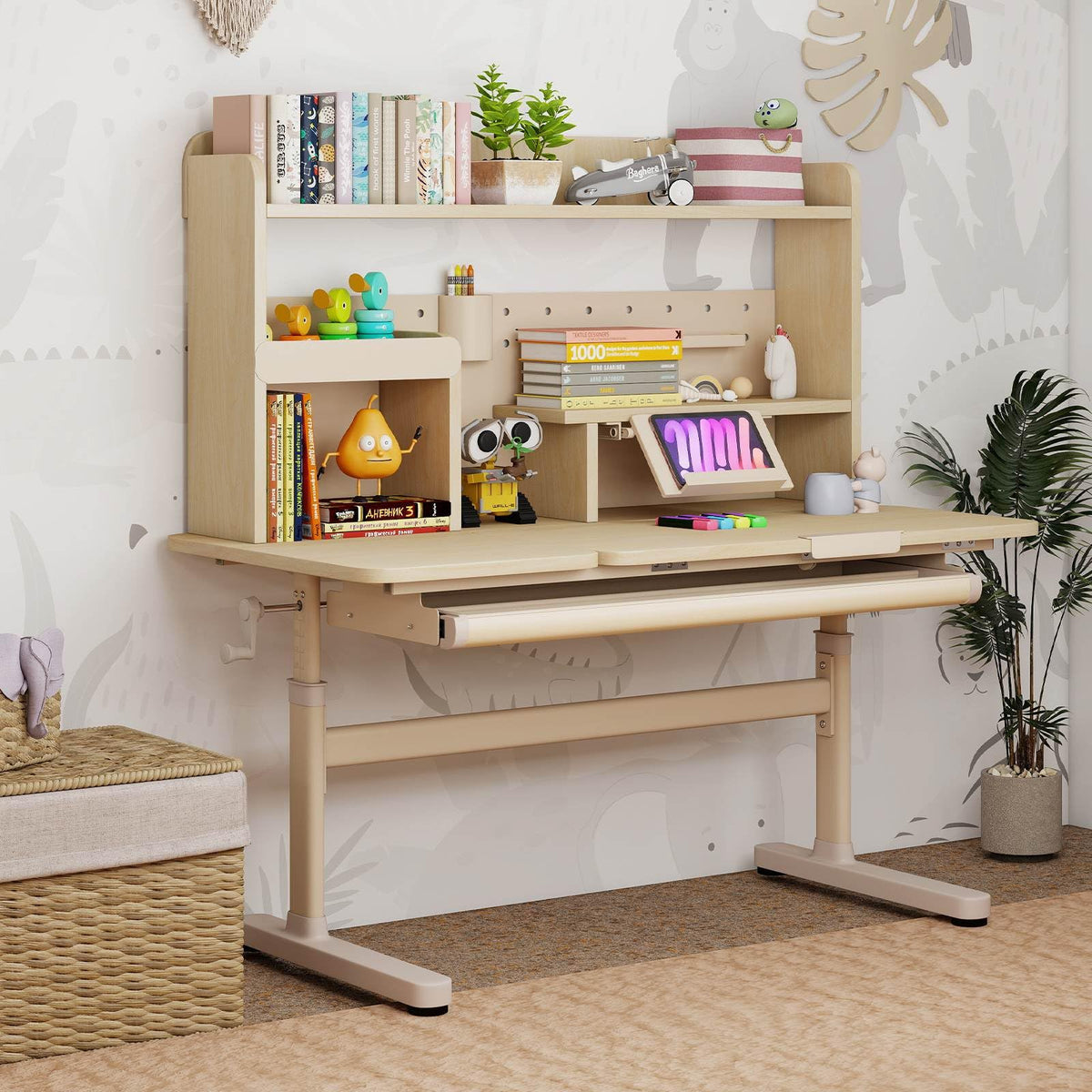 Height Adjustable Writing Table with Tilt Retractable Book Stand