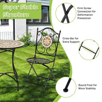 3 Piece Patio Bistro Set, Mosaic Pattern Metal Dining Set
