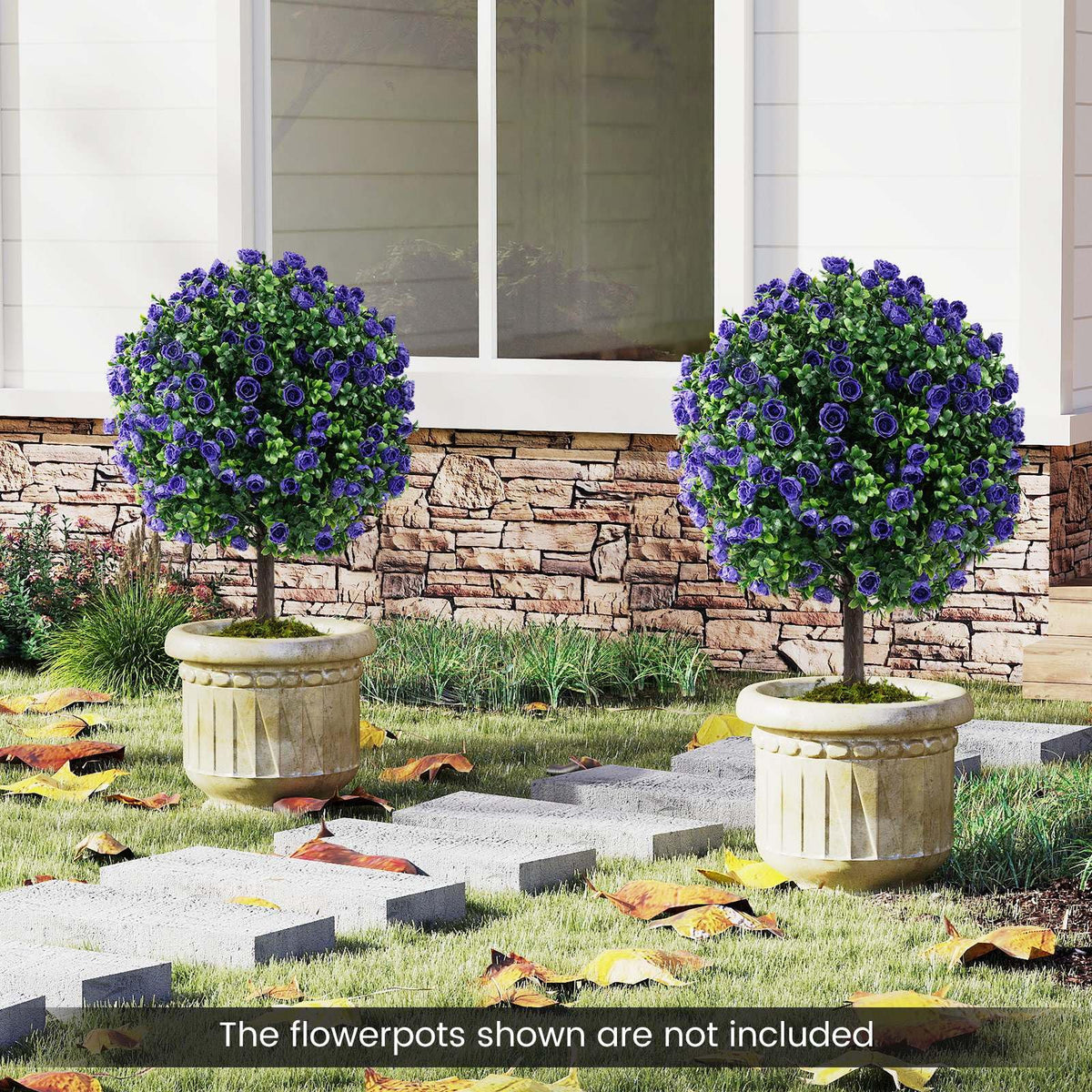 et of 2 Artificial Purple Rose Topiary Ball Trees