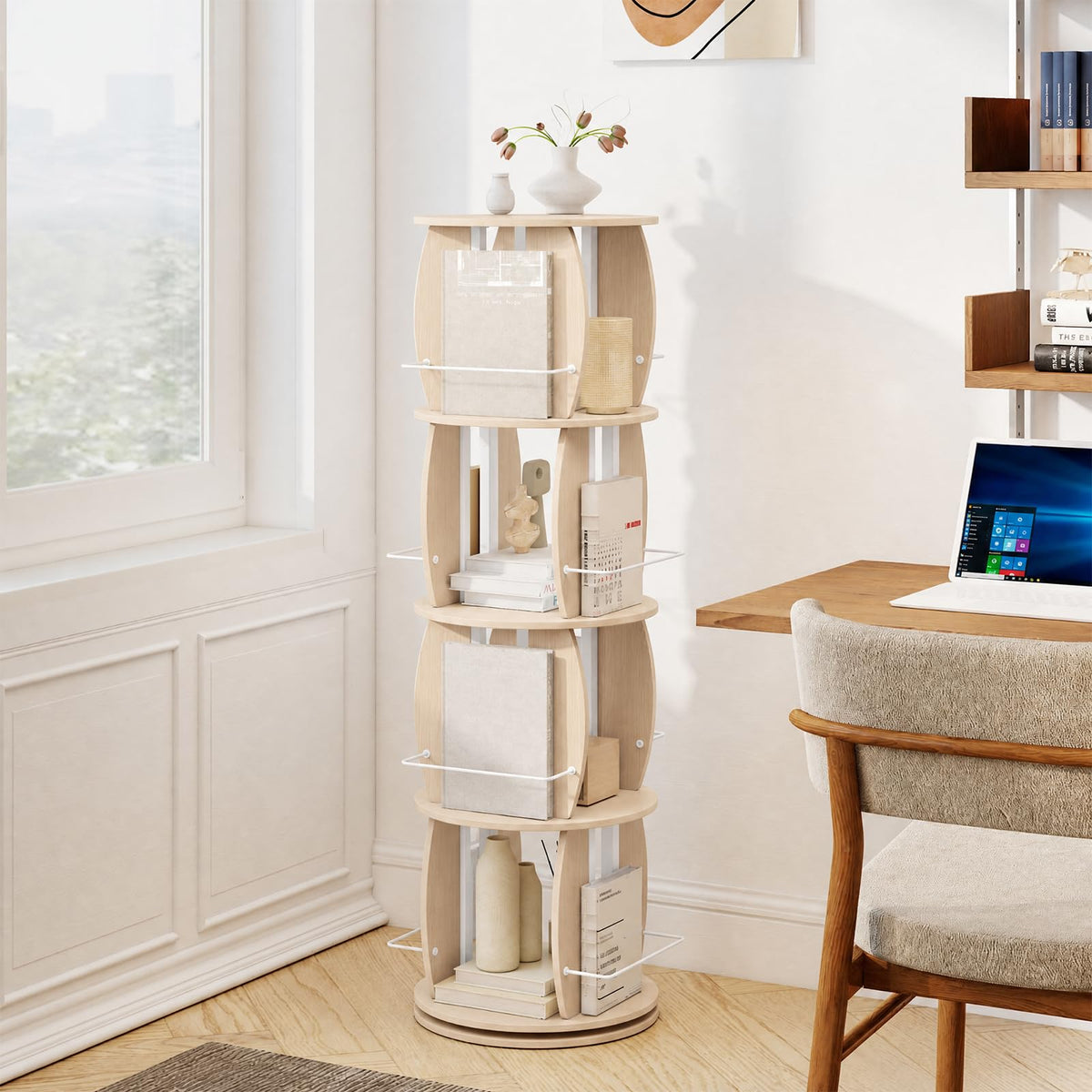 Giantex 4-Tier Rotating Bookshelf Tower with Display Stands